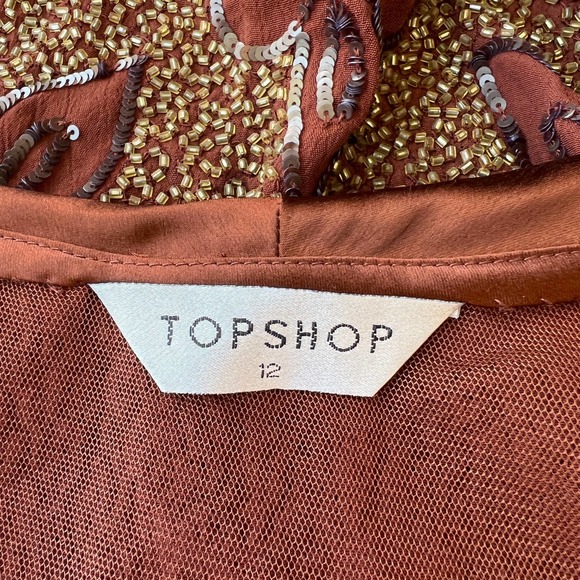 Topshop Brown Sequin and Gold Bead Cropped Shrug - Picture 2 of 12